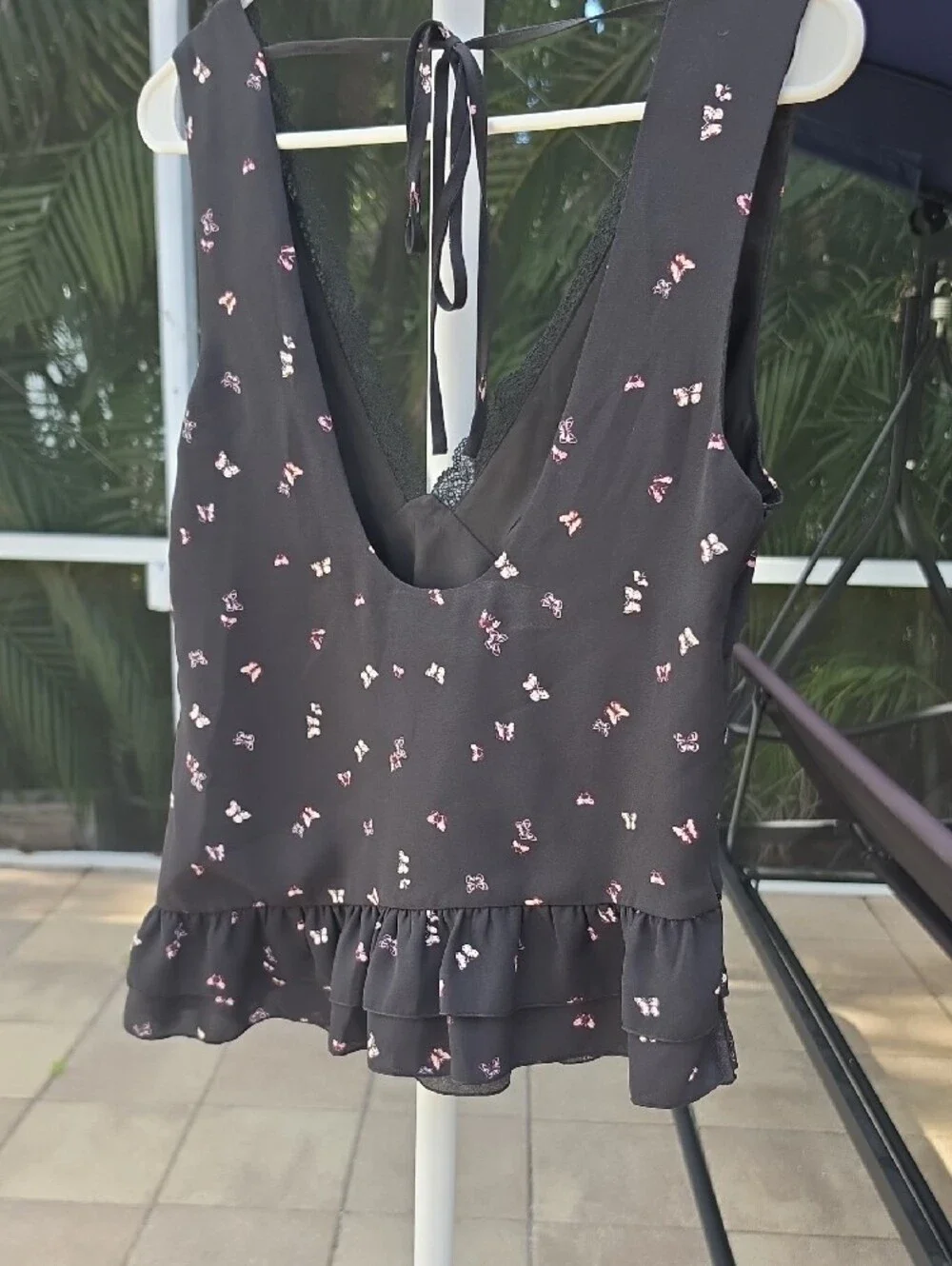 WILD FABLE Butterfly-Print Lace Trim Cami